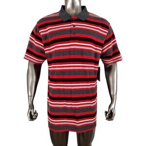 Blue Gear Red and Grey Striped 100% Cotton Polo Shirt Size 3XL NWT